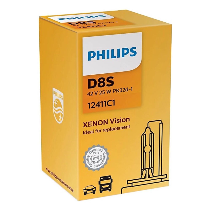 Philips 12411C1 - Lampadina Xenon per auto Xenon Vision D8S PK32d-1/25W/42V 4500K