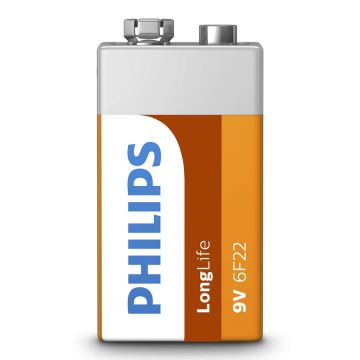 Philips 6F22L1B/10 - Batteria al cloruro di zinco 6F22 LONGLIFE 9V 150mAh