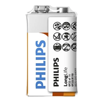 Philips 6F22L1F/10 - Batteria al cloruro di zinco 6F22 LONGLIFE 9V 150mAh