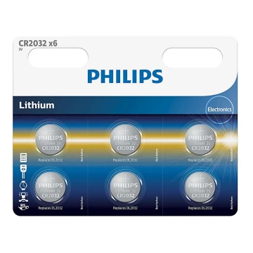 Philips CR2032P6/01B - 6 pz Batteria a bottone al litio CR2032 MINICELLS 3V 240mAh