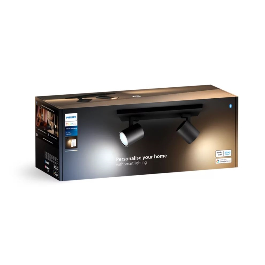 Philips - Faretto LED dimmerabile Hue RUNNER 2xGU10/4,2W/230V 2200-6500K + telecomando nero