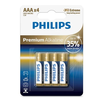 Philips LR03M4B/10 - 4 pz Batteria alcalina AAA PREMIUM ALKALINE 1,5V 1320mAh