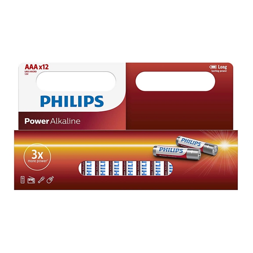 Philips LR03P12W/10 - 12 pz Batteria alcalina AAA POWER ALKALINE 1,5V 1150mAh