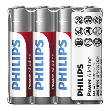Philips LR03P4F/10 - 4 pz Batteria alcalina AAA POWER ALKALINE 1,5V 1150mAh