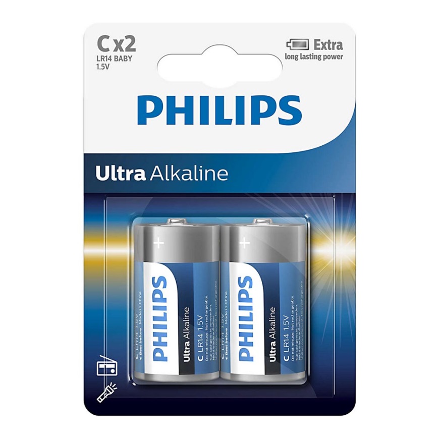 Philips LR14E2B/10 - 2 pz Batteria alcalina C ULTRA ALKALINE 1,5V 7500mAh