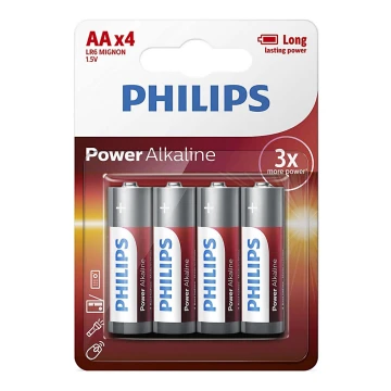 Philips LR6P4B/10 - 4 pz Batteria alcalina AA POWER ALKALINE 1,5V 2600mAh