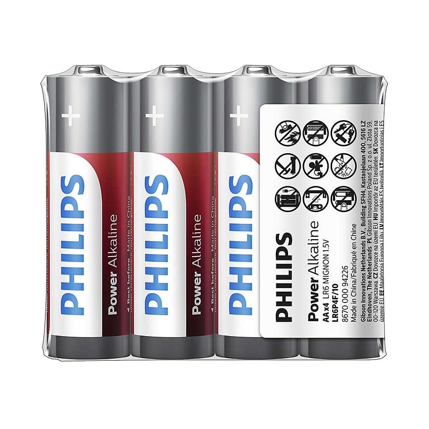 Philips LR6P4F/10 - 4 pz Batteria alcalina AA POWER ALKALINE 1,5V 2600mAh