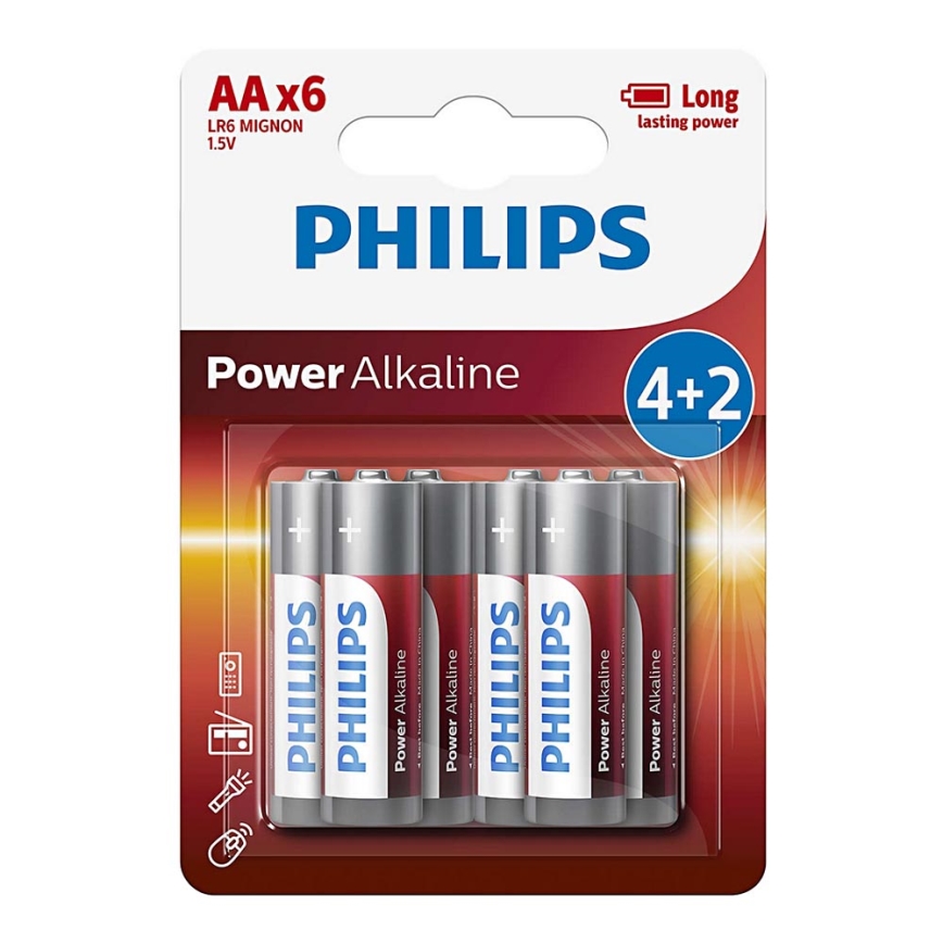 Philips LR6P6BP/10 - 6 pz Batteria alcalina AA POWER ALKALINE 1,5V 2600mAhV
