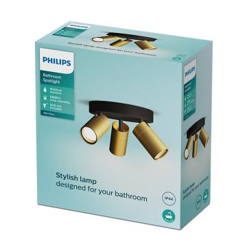 Philips - Luce Spot da bagno IDRIS 3xGU10/5W/230V IP44 nero/oro