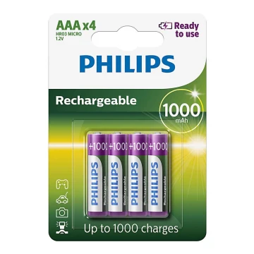 Philips R03B4RTU10/10 - 4 pz Batteria ricaricabile AAA MULTILIFE NiMH/1,2V/1000 mAh