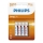 Philips R03L4B/10 - 4 pz Batteria al cloruro di zinco AAA LONGLIFE 1,5V 450mAh