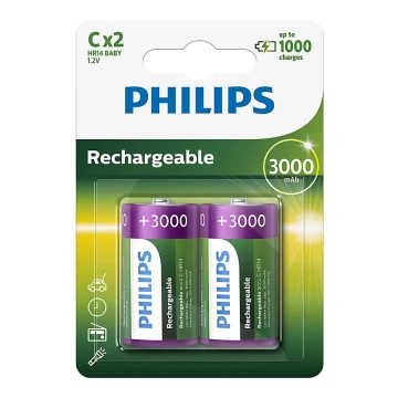 Philips R14B2A300/10 - 2 pz Batteria ricaricabile C MULTILIFE NiMH/1,2V/3000 mAh