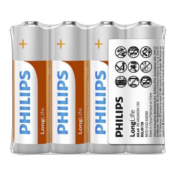 Philips R6L4F/10 - 4 pz Batteria al cloruro di zinco AA LONGLIFE 1,5V 900mAh