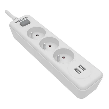 Philips SPN3032WA/60 - Prolunga con interruttore 3Z + 2xUSB-A 2m bianco