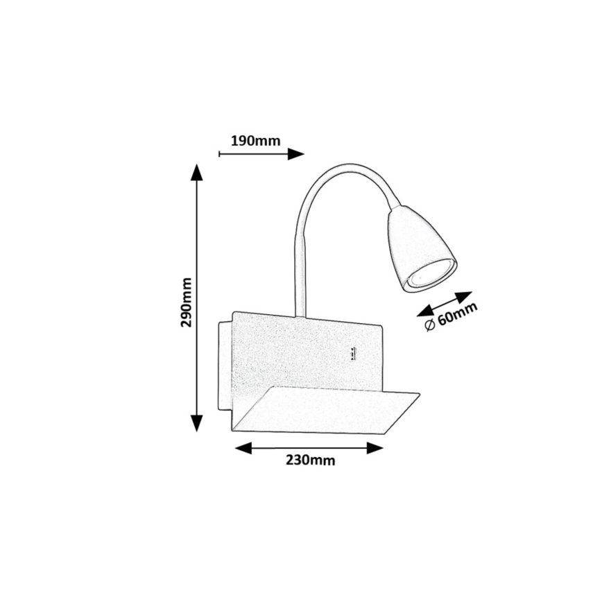 Rabalux - Applique con mensola e USB port 1xGU10/25W/230V nero