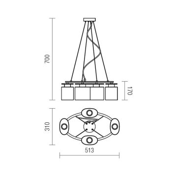 Redo 01-1030 - Lampadario a sospensione con filo SHAPE 4xE14/28W/230V