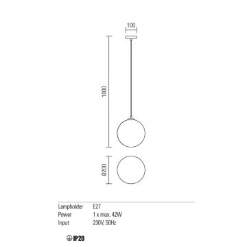 Redo 01-1064 - Lampadario a sospensione con filo OLA 1xE27/42W/230V diametro 20 cm