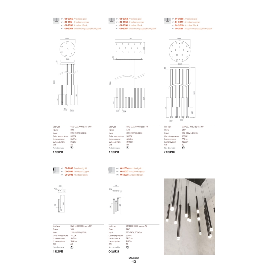 Redo 01-2042 - Plafoniera LED MADISON 9xLED/4W/230V cromo lucido/nero/rame