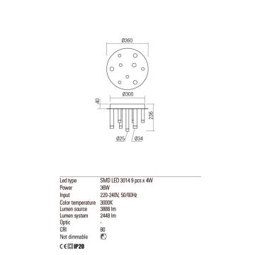 Redo 01-2042 - Plafoniera LED MADISON 9xLED/4W/230V cromo lucido/nero/rame