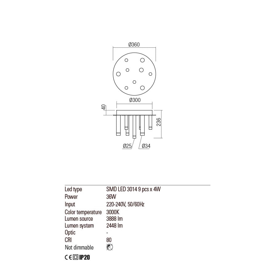 Redo 01-2042 - Plafoniera LED MADISON 9xLED/4W/230V cromo lucido/nero/rame