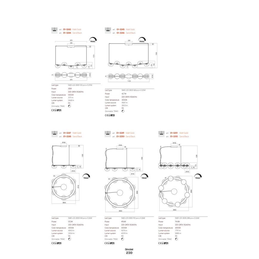 Redo 01-3241 - Applique a LED SINCLAIR LED/6,5W/230V CRI 93 IP21 oro