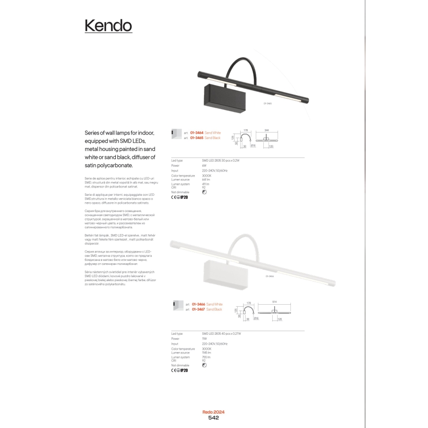 Redo 01-3465 - Lampada LED da quadro KENDO LED/6W/230V 34,4 cm CRI 92 nero