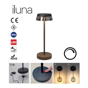 Redo 90312 - Lampada da tavolo LED dimmerabile con funzione Touch ILUNA LED/2,5W/5V 2700-3000K 3000 mAh IP65 nero