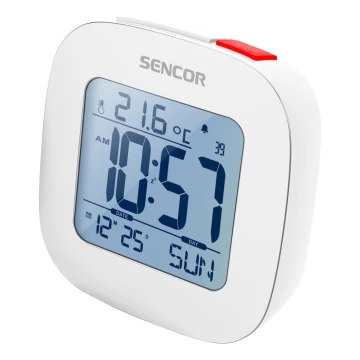 Sencor - Sveglia con display LCD e termometro 2xAAA bianco