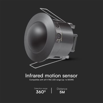 Sensore di movimento da incasso PIR 360° 500W/230V nero