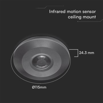 Sensore di movimento soffitto PIR 360° 1000W/230V nero