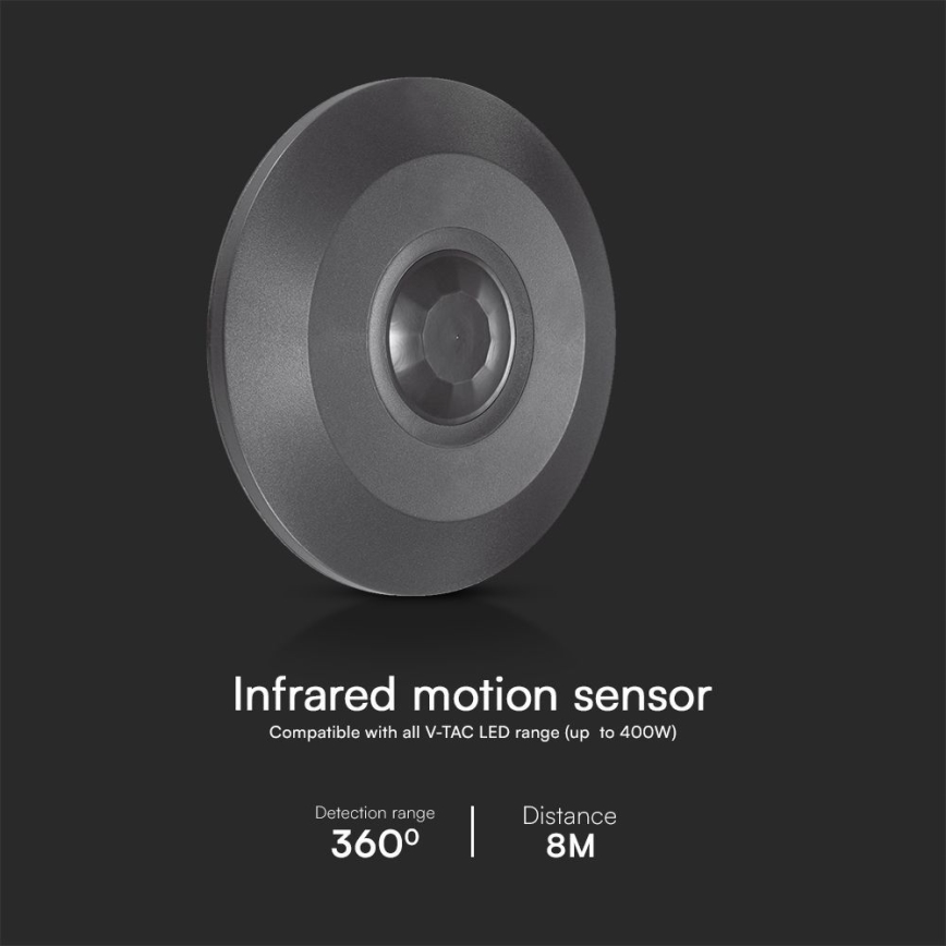 Sensore di movimento soffitto PIR 360° 1000W/230V nero