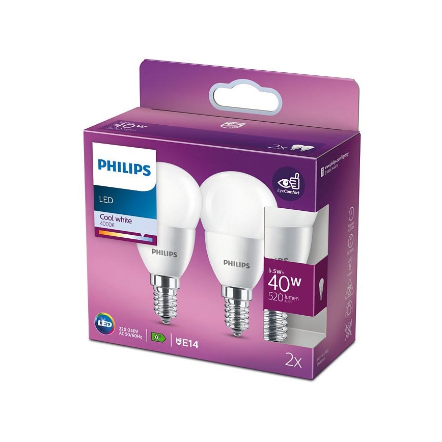 SET 2x Lampadina LED  Philips P45 E14/5,5W/230V 4000K