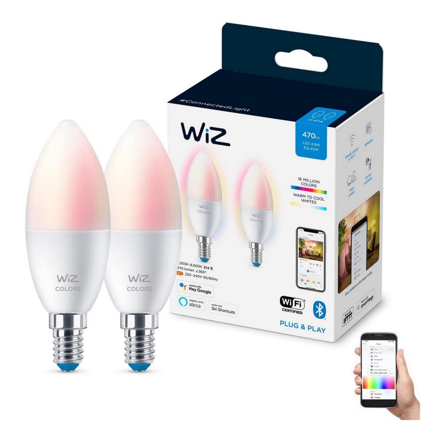 SET 2x Lampadina LED RGBW dimmerabile C37 E14/4,9W/230V 2200-6500K Wi-Fi - WiZ