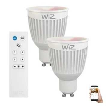 SET 2x Lampadina LED RGBW Dimmerabile GU10/6,5W/230V 2200-6500K Wi-Fi + RC - WiZ