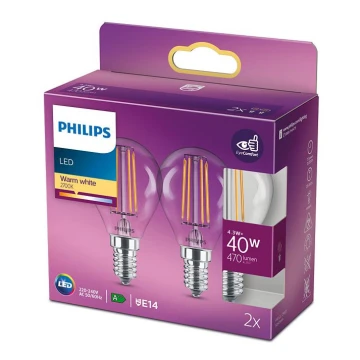 SET 2x Lampadina LED VINTAGE Philips E14/4,3W/230V 2700K