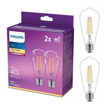 SET 2x Lampadina LED VINTAGE Philips ST64 E27/4,3W/230V 2700K