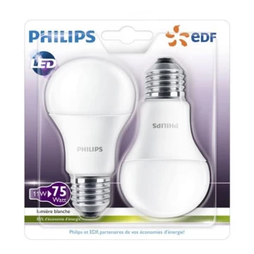 SET 2x LED Lampadina Philips A60 E27/11W/230V 2700K