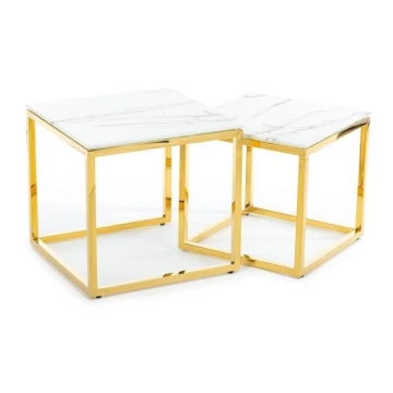 SET 2x Tavolino LIGHT 42x45 cm oro/marmo bianco