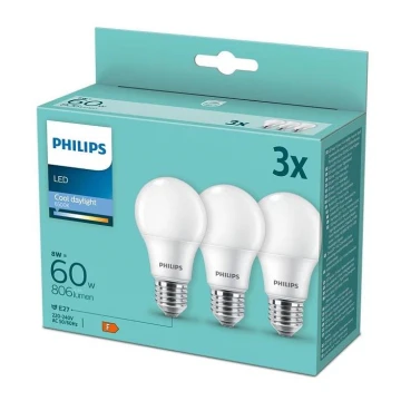 SET 3x Lampadina LED Philips A60 E27/8W/230V 6500K