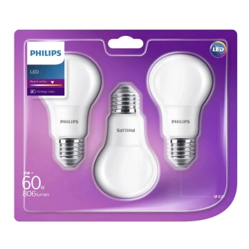 SET 3x Lampadina LED Philips E27/8W/230V 2700K