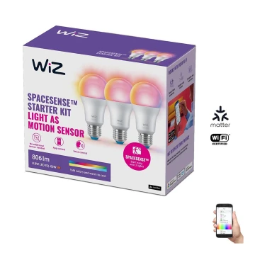 SET 3x Lampadina LED RGBW dimmerabile A60 E27/8,8W/230V 2200-6500K Wi-Fi - WiZ