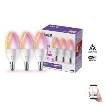 SET 3x Lampadina LED RGBW dimmerabile C37 E14/4,9W/230V 2200-6500K CRI 90 Wi-Fi - WiZ