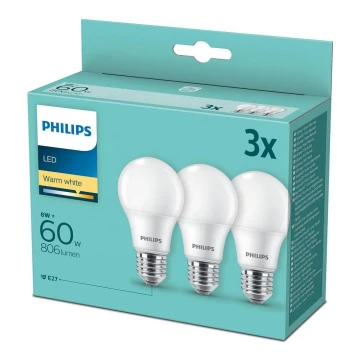 SET 3x Lampadine LED Philips A60 E27/8W/230V 2700K