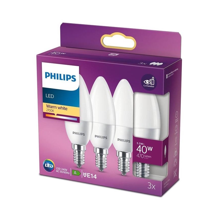 SET 3x LED Lampadina Philips B35 E14/5,5W/230V 2700K