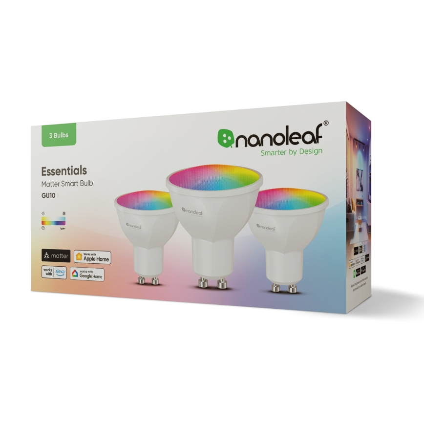 Nanoleaf - SET 3x LED RGBCW Lampadina dimmerabile ESSENTIALS GU10/5W/230V 2700-6500K CRI 90