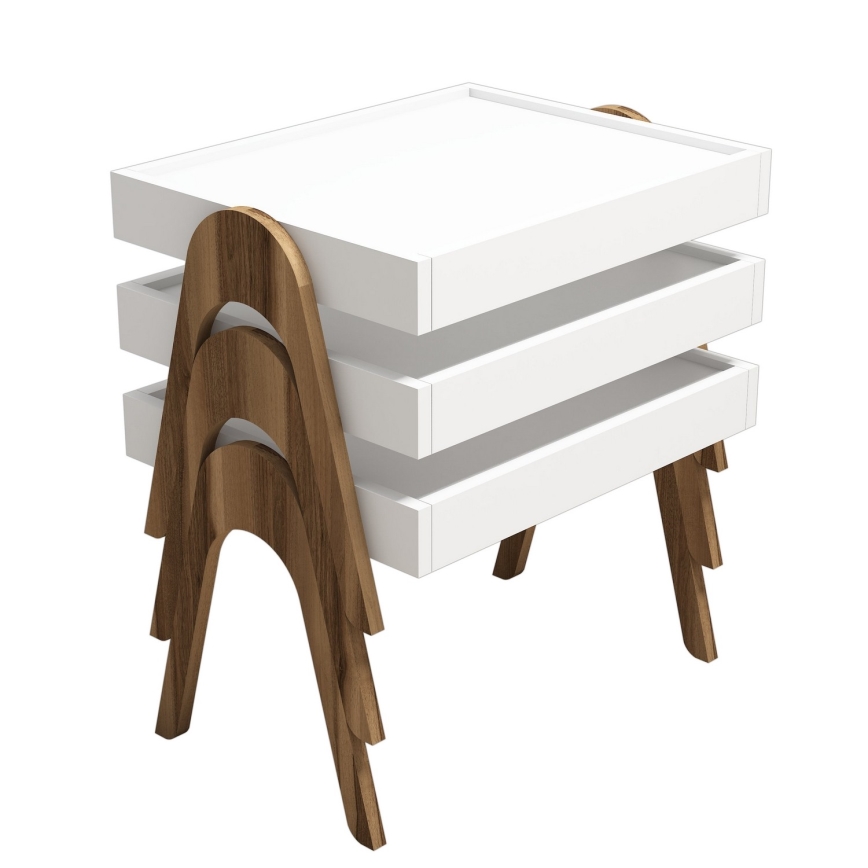 SET 3x Tavolino ROMA bianco/marrone