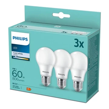 SET 3xLampadine LED Philips A60 E27/8W/230V 4000K