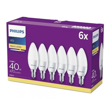 SET 6x Lampadina LED Philips B35 E14/5,5W/230V 2700K