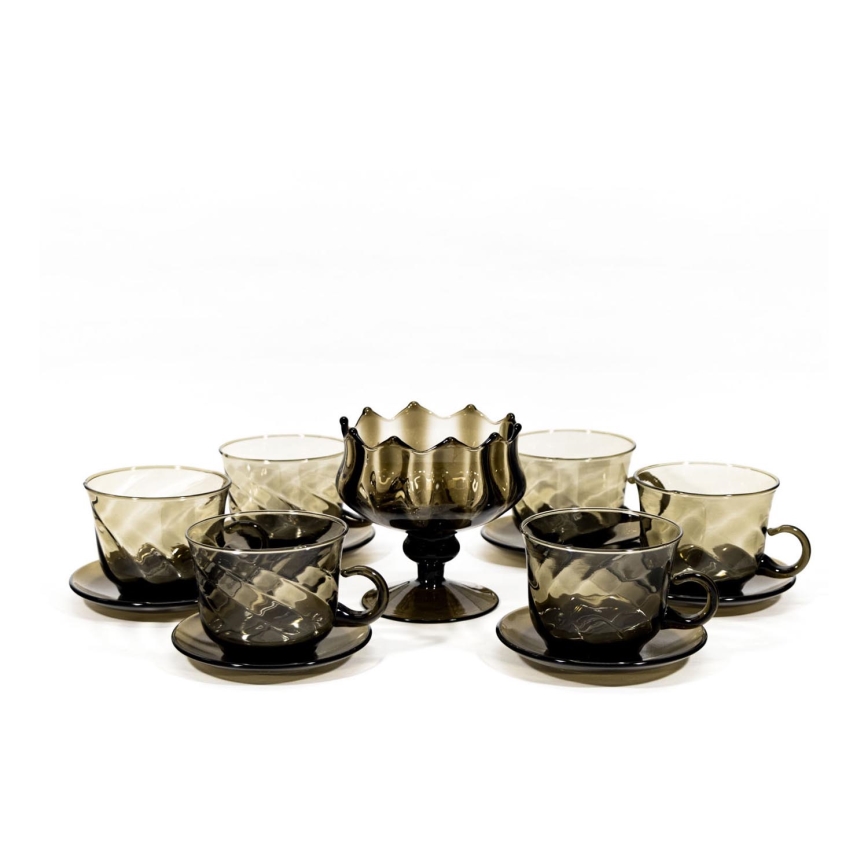 Set 6x tazza di vetro con piattino e 1x zuccheriera limpido