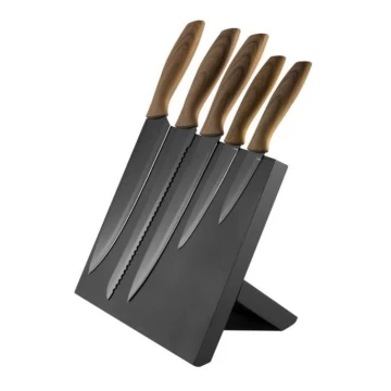 Set coltelli in acciaio inox 5 pz con supporto magnetico legno/nero